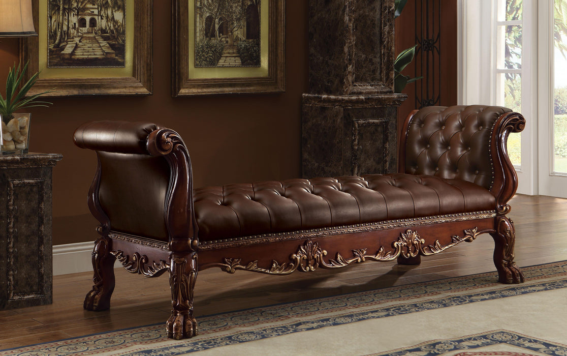 Dresden PU & Cherry Oak Bench - Marjories Furniture (Las Vegas, NV)