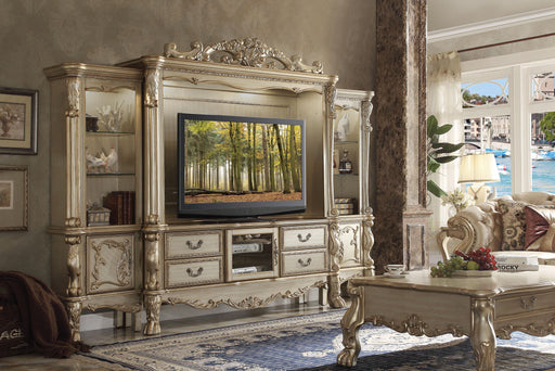 Dresden Gold Patina & Bone Entertainment Center (Side Piers & Bridge) - Marjories Furniture (Las Vegas, NV)