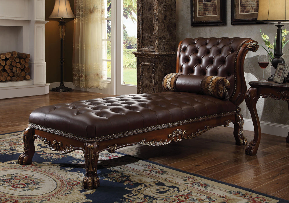 Dresden PU & Cherry Oak Chaise & Pillow - Marjories Furniture (Las Vegas, NV)