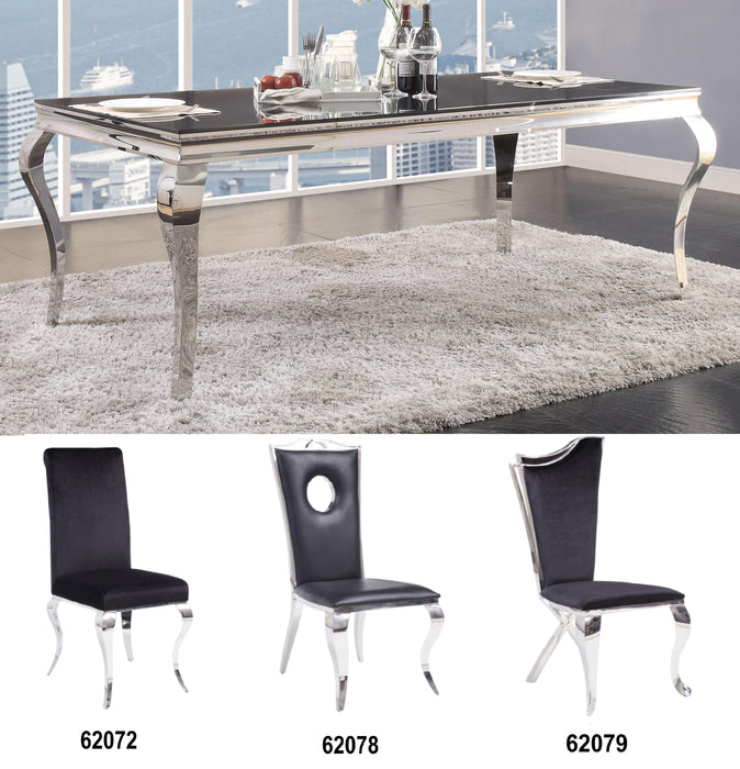 Fabiola Stainless Steel & Black Glass Dining Table - Marjories Furniture (Las Vegas, NV)