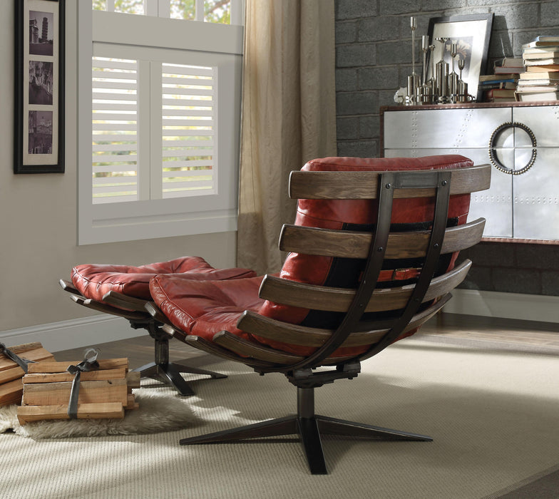 Gandy Antique Red Top Grain Leather Chair & Ottoman (2Pc Pk) - Marjories Furniture (Las Vegas, NV)