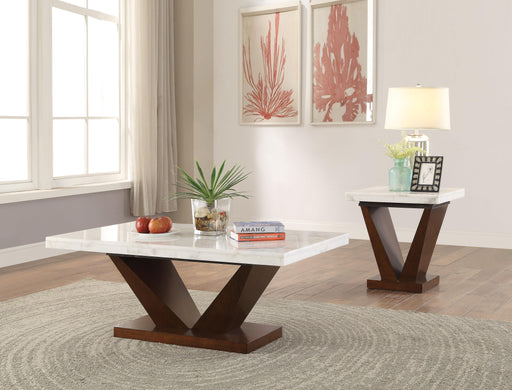 Forbes White Marble & Walnut Coffee Table - Marjories Furniture (Las Vegas, NV)