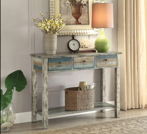 Glancio Antique White & Teal Console Table - Marjories Furniture (Las Vegas, NV)