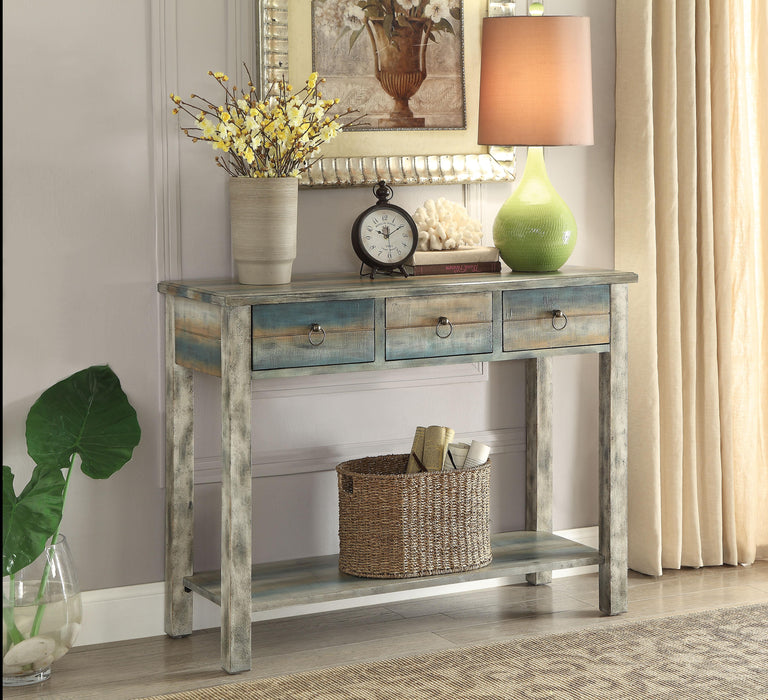 Glancio Antique White & Teal Console Table - Marjories Furniture (Las Vegas, NV)