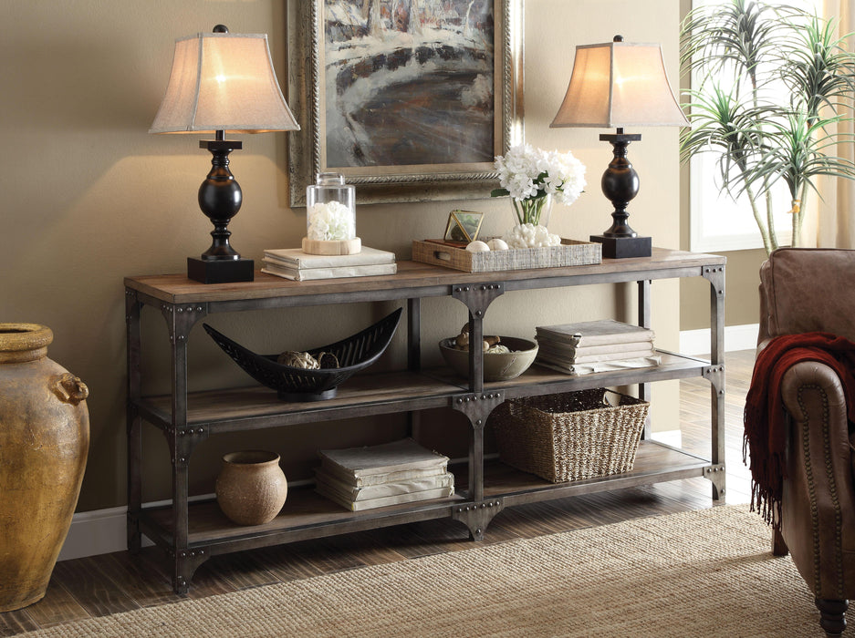 Gorden Weathered Oak & Antique Silver Console Table - Marjories Furniture (Las Vegas, NV)