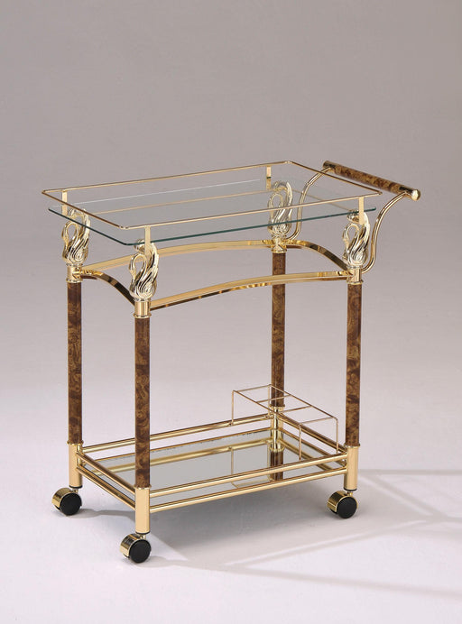 Helmut Gold Plated & Clear Glass - Tempered Serving Cart - Marjories Furniture (Las Vegas, NV)