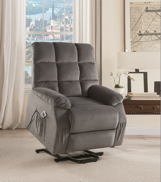 Ipompea Gray Velvet Recliner w/Power Lift & Massage - Marjories Furniture (Las Vegas, NV)