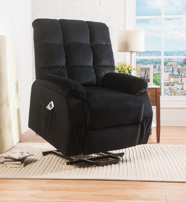 Ipompea Black Velvet Recliner w/Power Lift & Massage - Marjories Furniture (Las Vegas, NV)