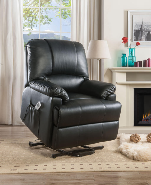 Ixora Black PU Recliner w/Power Lift & Massage - Marjories Furniture (Las Vegas, NV)