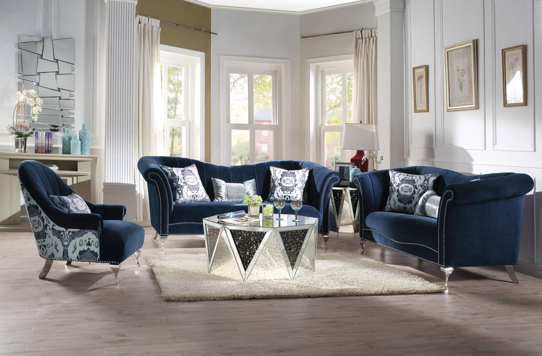 Jaborosa Blue Velvet Sofa w/3 Pillows - Marjories Furniture (Las Vegas, NV)