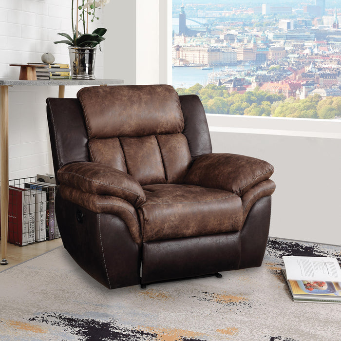 Jaylen Toffee & Espresso Polished Microfiber Recliner - Marjories Furniture (Las Vegas, NV)