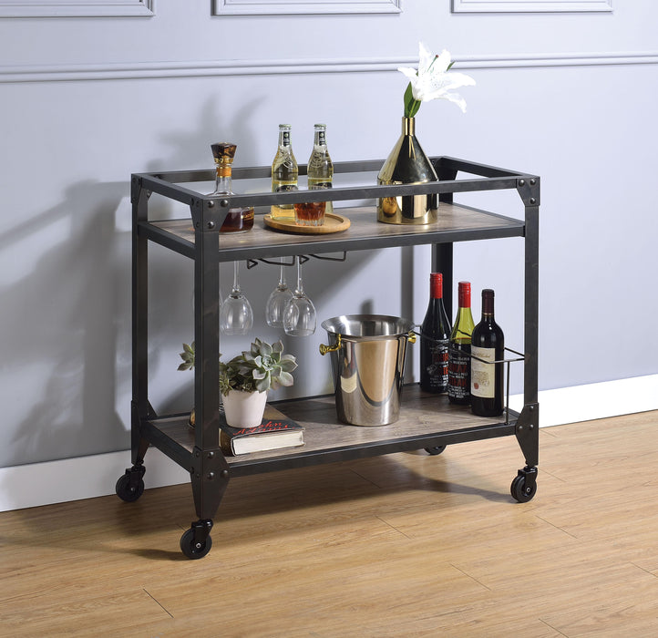 Jorgensen Rustic Oak & Charcoal Serving Cart - Marjories Furniture (Las Vegas, NV)