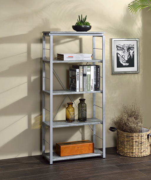Jurgen Faux Concrete & Silver Bookshelf - Marjories Furniture (Las Vegas, NV)