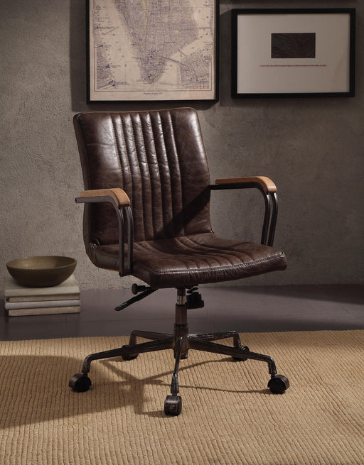 Joslin Distress Chocolate Top Grain Leather Office Chair - Marjories Furniture (Las Vegas, NV)