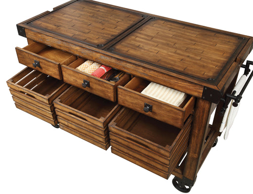 Kaif Distressed Chestnut Kitchen Cart - Marjories Furniture (Las Vegas, NV)
