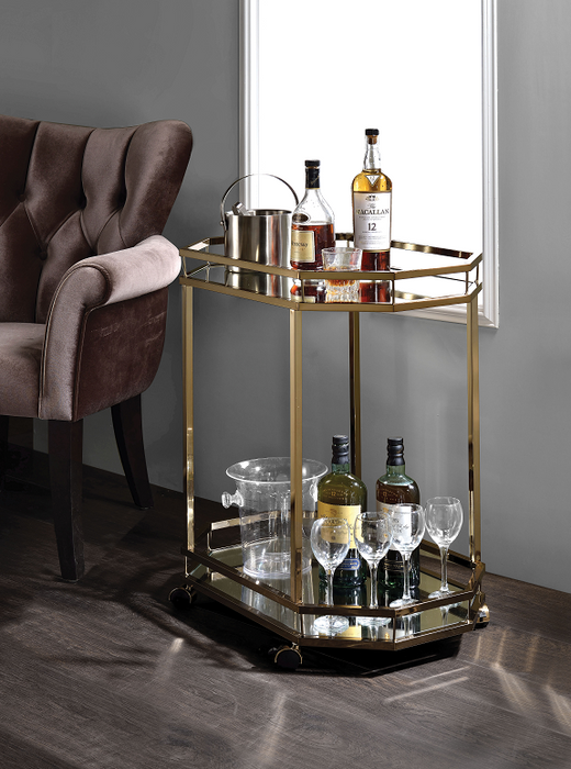 Lacole Champagne & Mirror Serving Cart - Marjories Furniture (Las Vegas, NV)