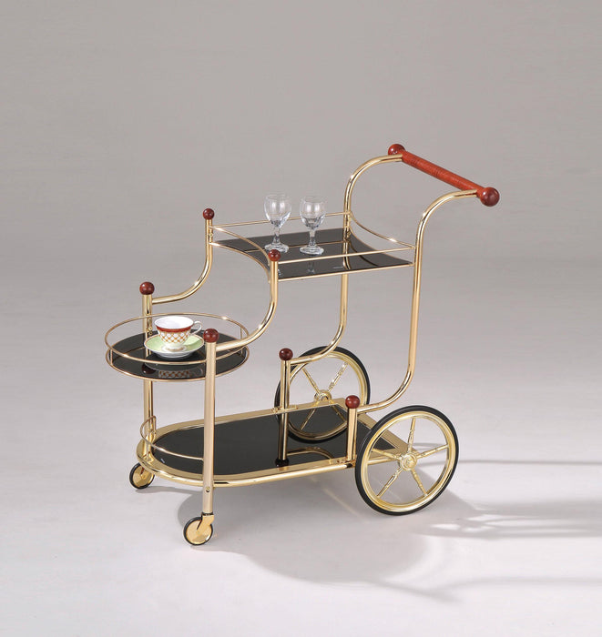 Lacy Gold Plated & Black Glass Serving Cart - Marjories Furniture (Las Vegas, NV)