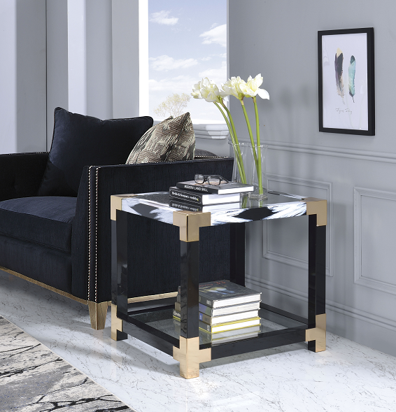 Lafty White Brushed & Clear Glass End Table - Marjories Furniture (Las Vegas, NV)