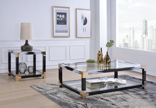 Lafty White Brushed & Clear Glass Coffee Table - Marjories Furniture (Las Vegas, NV)