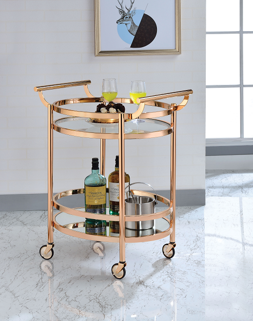 Lakelyn Rose Gold & Clear Glass Serving Cart - Marjories Furniture (Las Vegas, NV)