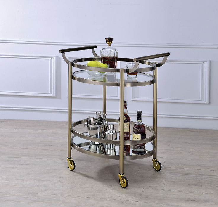 Lakelyn Brushed Bronze & Clear Glass Serving Cart - Marjories Furniture (Las Vegas, NV)