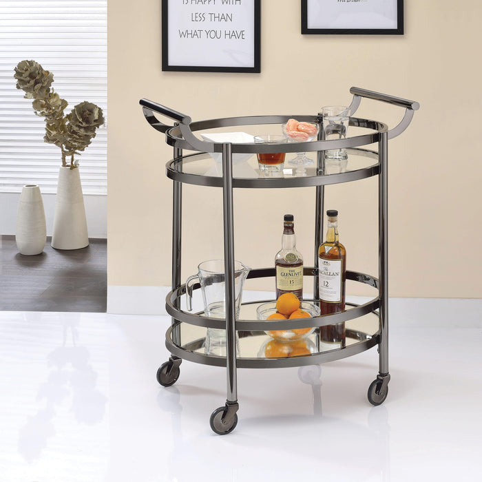 Lakelyn Black Nickel & Clear Glass Serving Cart - Marjories Furniture (Las Vegas, NV)