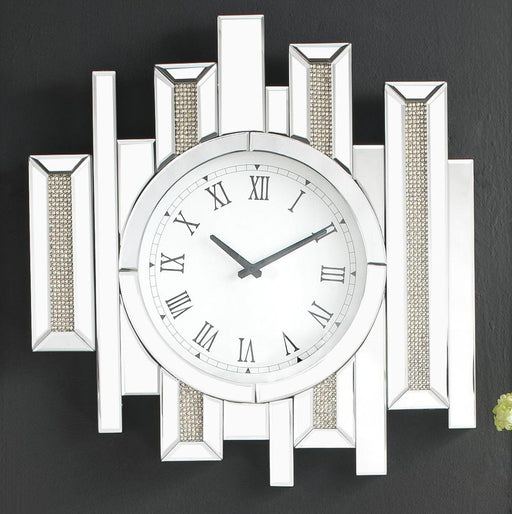 Lavina Mirrored & Faux Diamonds Wall Clock - Marjories Furniture (Las Vegas, NV)