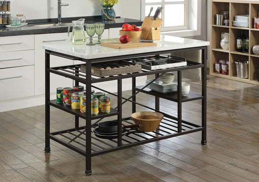 Lanzo Marble & Gunmetal Kitchen Island (Counter) - Marjories Furniture (Las Vegas, NV)