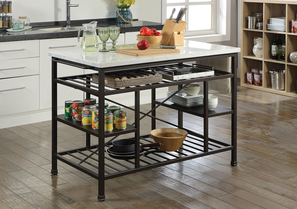 Lanzo Marble & Gunmetal Kitchen Island (Counter) - Marjories Furniture (Las Vegas, NV)