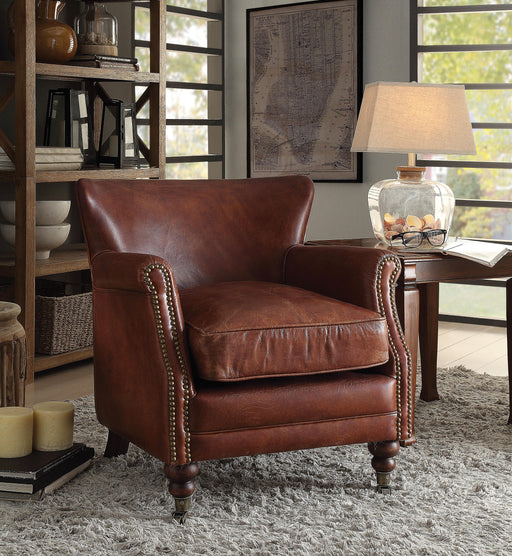 Leeds Vintage Dark Brown Top Grain Leather Accent Chair - Marjories Furniture (Las Vegas, NV)