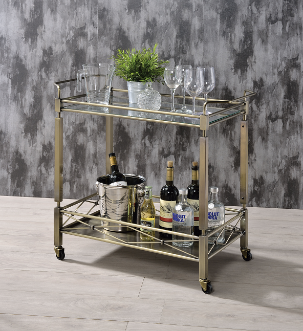 Matiesen Antique Gold & Clear Glass Serving Cart - Marjories Furniture (Las Vegas, NV)