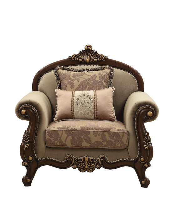 Mehadi Velvet & Walnut Chair & 2 Pillows - Marjories Furniture (Las Vegas, NV)