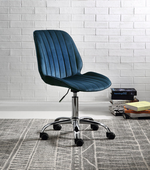Muata Twilight Blue Velvet & Chrome Office Chair - Marjories Furniture (Las Vegas, NV)