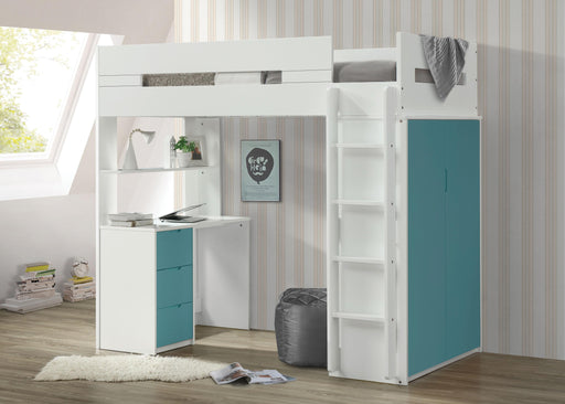 Nerice White & Teal Loft Bed - Marjories Furniture (Las Vegas, NV)