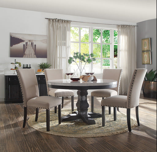 Nolan White Marble & Salvage Dark Oak Dining Table - Marjories Furniture (Las Vegas, NV)