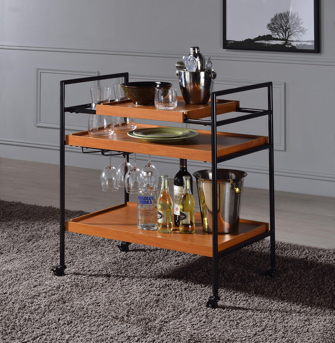 Oaken Honey Oak & Black Serving Cart - Marjories Furniture (Las Vegas, NV)