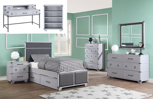 Orchest Gray PU & Gray Twin Bed - Marjories Furniture (Las Vegas, NV)