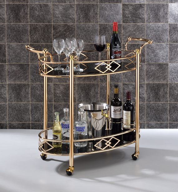 Ottesen Gold & Black Glass Serving Cart - Marjories Furniture (Las Vegas, NV)