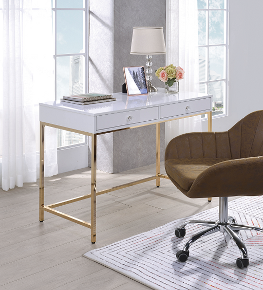 Ottey White High Gloss & Gold Desk - Marjories Furniture (Las Vegas, NV)