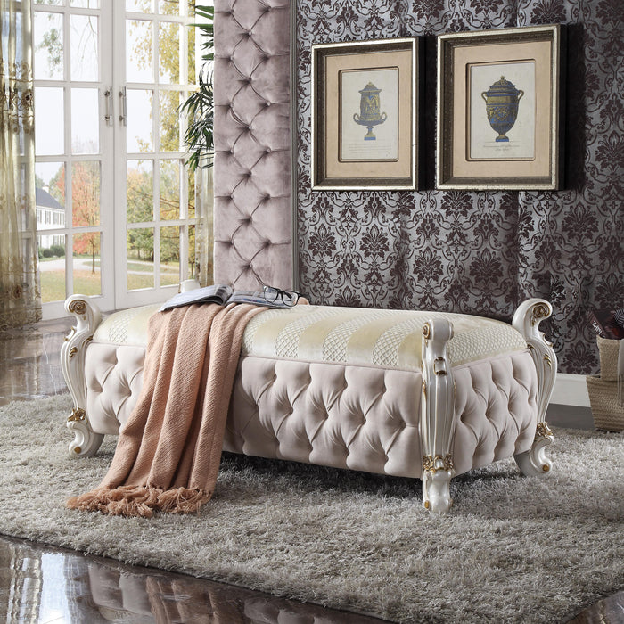Picardy Fabric & Antique Pearl Bench - Marjories Furniture (Las Vegas, NV)
