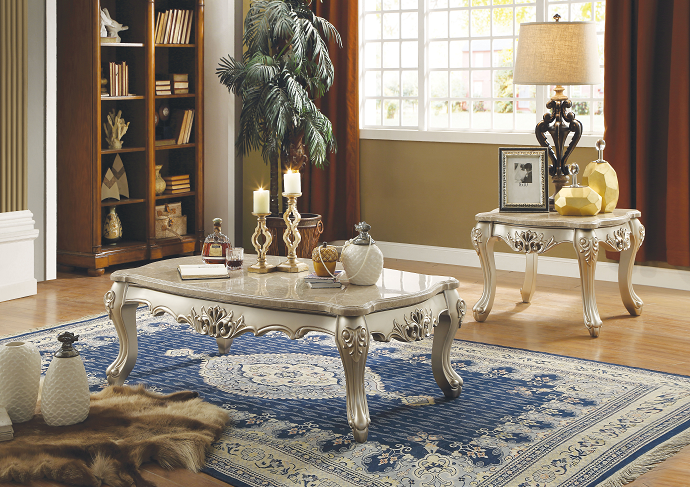 Ranita Marble & Champagne Coffee Table - Marjories Furniture (Las Vegas, NV)