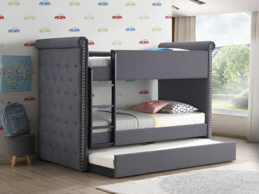 Romana II Gray Fabric Bunk Bed & Trundle (Twin/Twin) - Marjories Furniture (Las Vegas, NV)