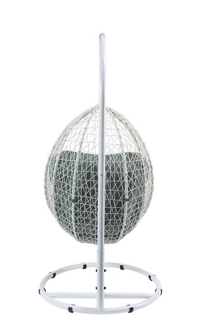 Simona Green Fabric & White Wicker Patio Swing Chair with Stand - Marjories Furniture (Las Vegas, NV)