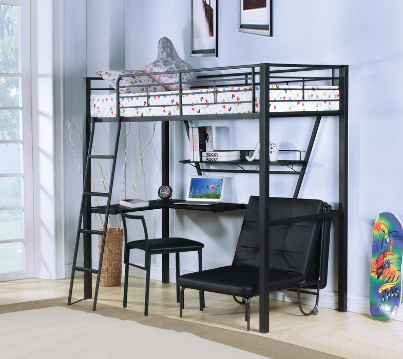 Senon Silver & Black Loft Bed & Desk - Marjories Furniture (Las Vegas, NV)