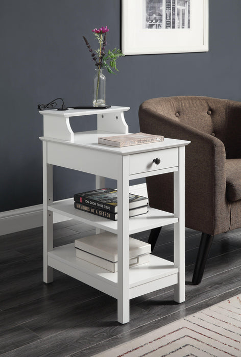 Slayer White Side Table (USB Charging Dock) - Marjories Furniture (Las Vegas, NV)