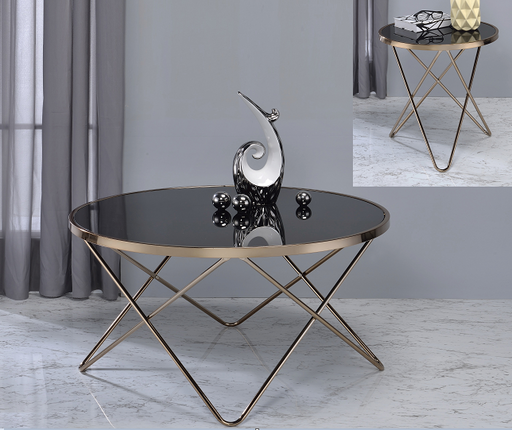 Valora Champagne & Black Glass Coffee Table - Marjories Furniture (Las Vegas, NV)
