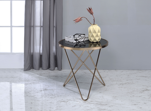 Valora Champagne & Black Glass End Table - Marjories Furniture (Las Vegas, NV)
