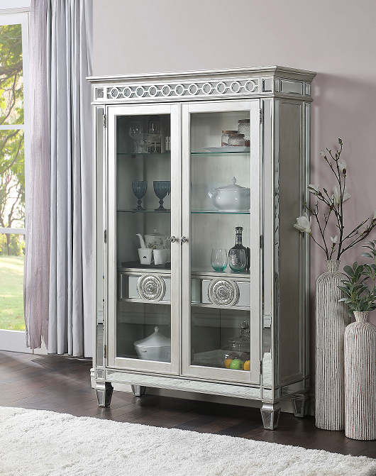 Varian Mirrored & Antique Platinum Curio - Marjories Furniture (Las Vegas, NV)