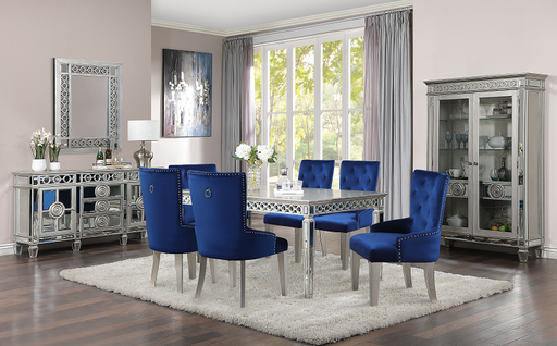 Varian Mirrored & Antique Platinum Dining Table (90"L) - Marjories Furniture (Las Vegas, NV)