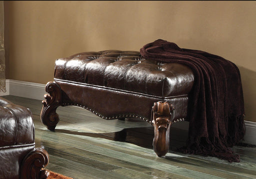 Versailles 2-Tone Dark Brown PU & Cherry Oak Ottoman - Marjories Furniture (Las Vegas, NV)